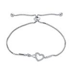Romantic Delicate CZ Accent Infinity & Heart Bolo Bracelet Sterling Silver Adjustable Slide