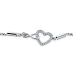Romantic Delicate CZ Accent Infinity & Heart Bolo Bracelet Sterling Silver Adjustable Slide - Image 2