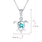 Nautical Plumeria Flower Blue Opal Sea Turtle Pendant Necklace Sterling Silver - Image 5