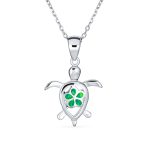 Nautical Plumeria Flower Blue Opal Sea Turtle Pendant Necklace Sterling Silver - Image 2