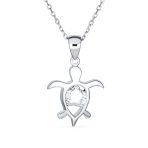 Nautical Plumeria Flower Blue Opal Sea Turtle Pendant Necklace Sterling Silver - Image 4