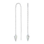 Delicate Arrow Triangle Gemstone Opal Inlay Dangle Gemstone Earrings Silver