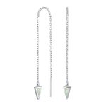 Delicate Arrow Triangle Gemstone Opal Inlay Dangle Gemstone Earrings Silver