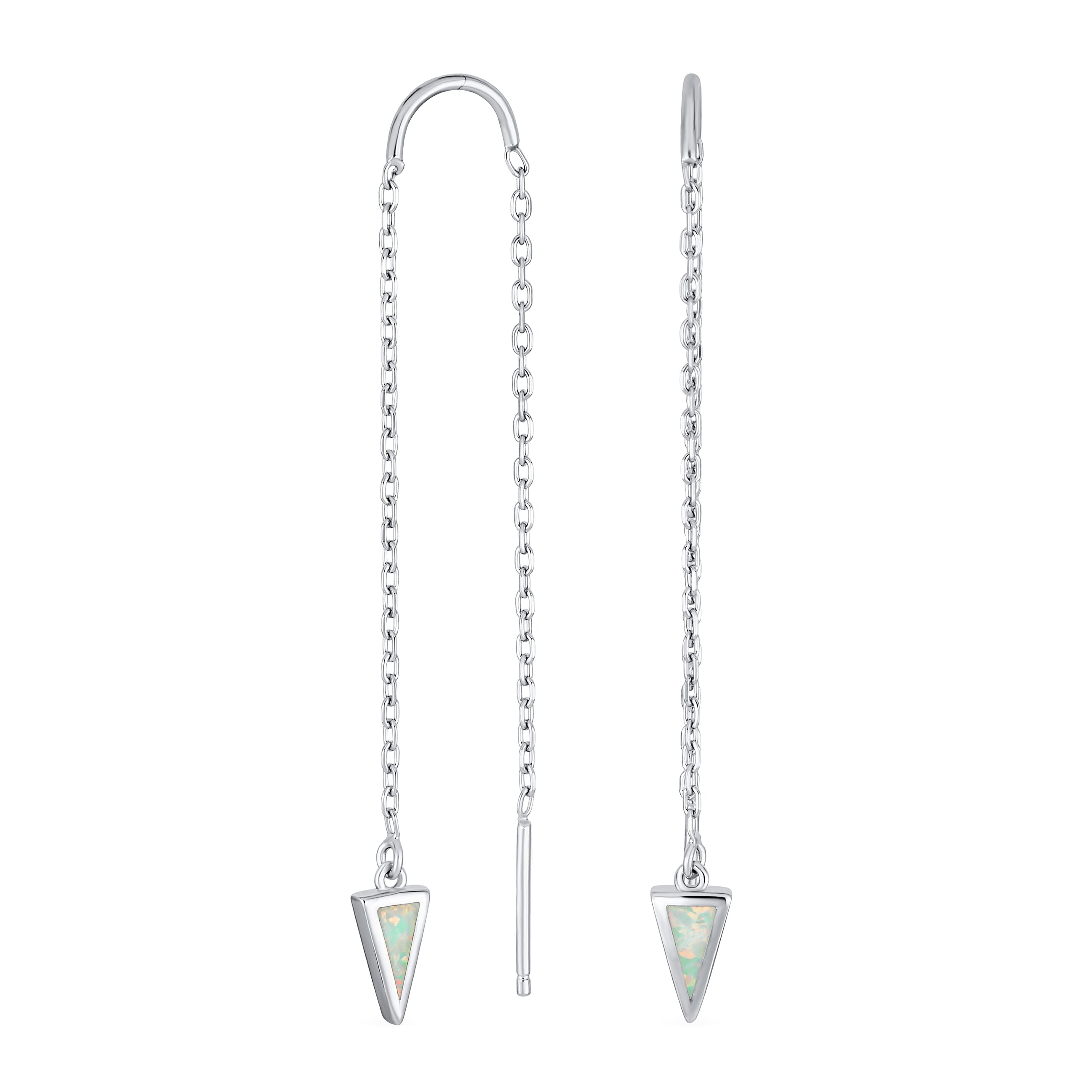 delicate-triangle-white-opal-threader-earrings-xny-es3925_01 Delicate Arrow Triangle Gemstone Opal Inlay Dangle Gemstone Earrings Silver - Image 1