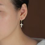 Minimalist Religious Cross Dangle Earrings 14K Gold Plated Sterling Silver Leverback - Image 6