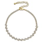 Thin Minimalist Chain Link Bracelet CZ Yellow Gold Plated