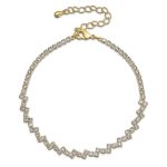 Thin Minimalist Chain Link Bracelet CZ Yellow Gold Plated