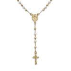 Dainty White Pearl Virgin Mary Crucifix Rosary Necklace Gold