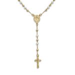 Dainty White Pearl Virgin Mary Crucifix Rosary Necklace Gold