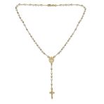 Dainty White Pearl Virgin Mary Crucifix Rosary Necklace Gold - Image 2