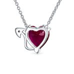 Romantic Ruby Red Devil Heart Pendant Necklace in Rose Gold Plated Silver - Image 3