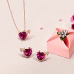 Whimsical Cubic Zirconia Ruby Red CZ Devil Heart Stud Earring Pendant Jewelry Set Sterling Silver - Image 11