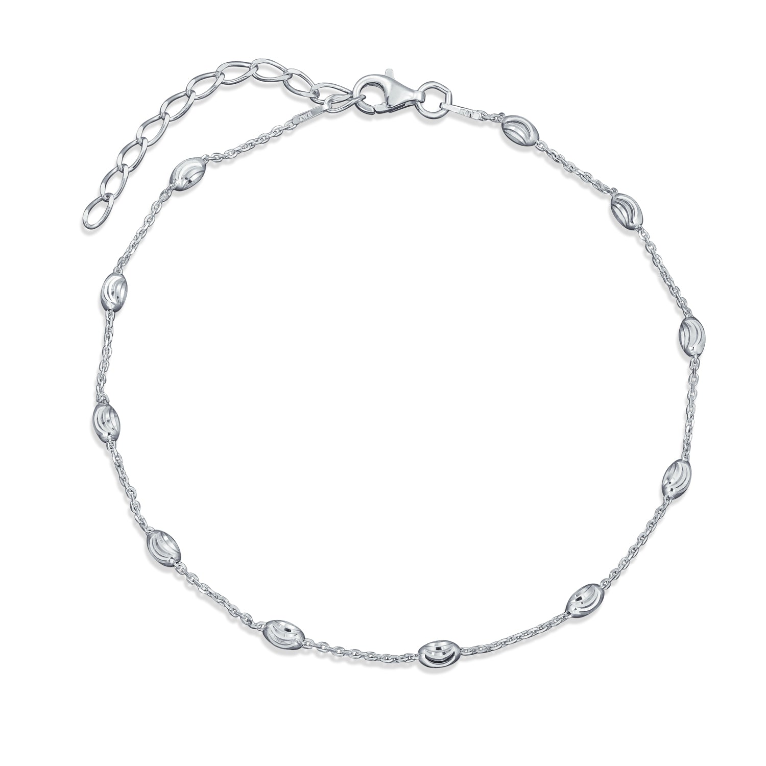 diamond-cut-beads-bracelet-silver_sstr-012594_1 Hot Wife Diamond-Cut Oval Beads Anklet Ankle Bracelet Sterling Silver - Image 1