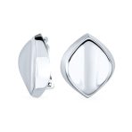 Modern Oval Concave Clip On Earrings .925 Sterling Silver Non Pierced Ears