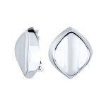 Modern Oval Concave Clip On Earrings .925 Sterling Silver Non Pierced Ears