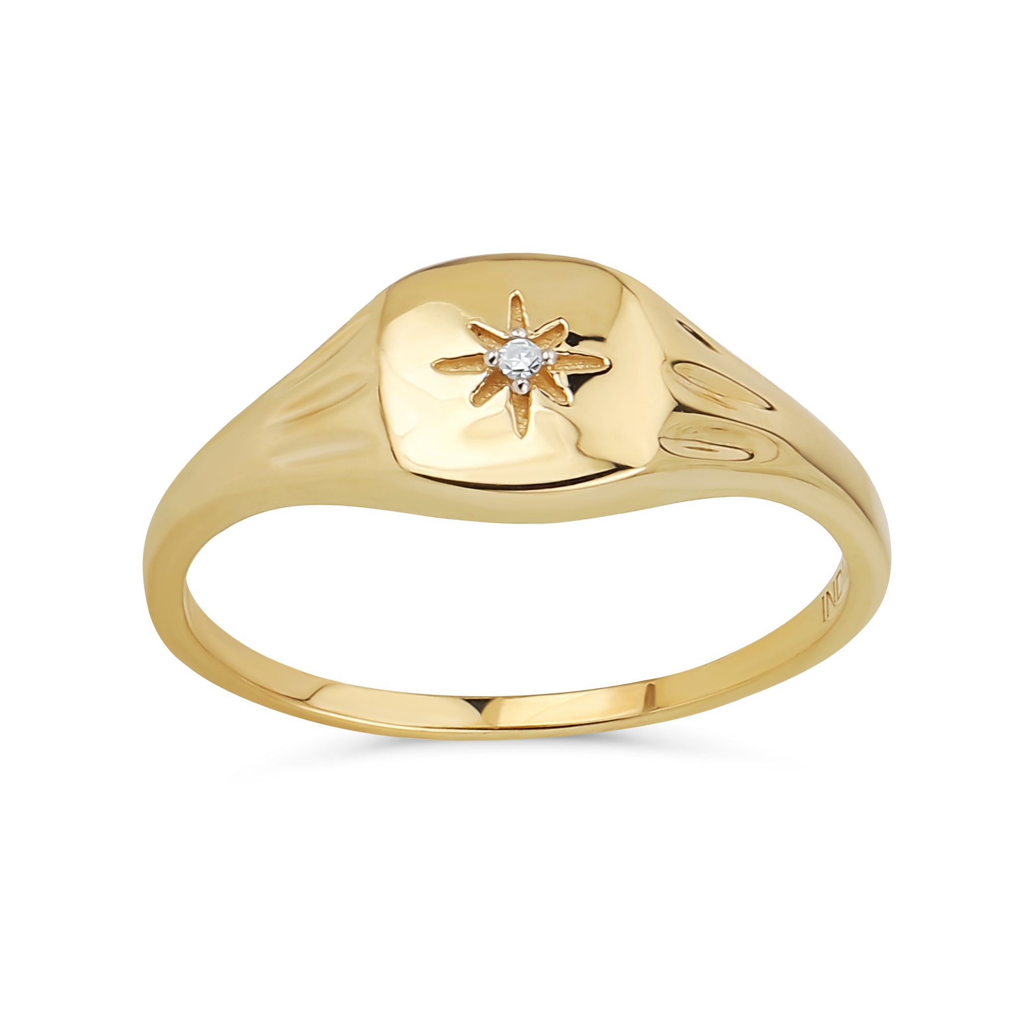 diamond_chip_north_star_ring_vj-14kvjr21374 North Star Design Diamond Chip 14K Gold Pinky Ring - Image 1