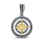 Unisex Viking Compass Pendant Necklace Two-Tone Sterling Silver with Chain - Image 2