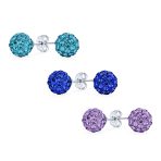 Set of 3 Red Black Clear Crystals Ball Stud Earrings Sterling Silver Post - Image 2
