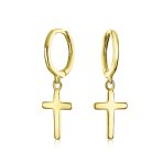 Tiny Religious Cross Dangling Huggies Earrings Sterling Silver Leverback - Image 3