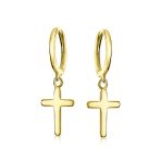 Tiny Religious Cross Dangling Huggies Earrings Sterling Silver Leverback - Image 6
