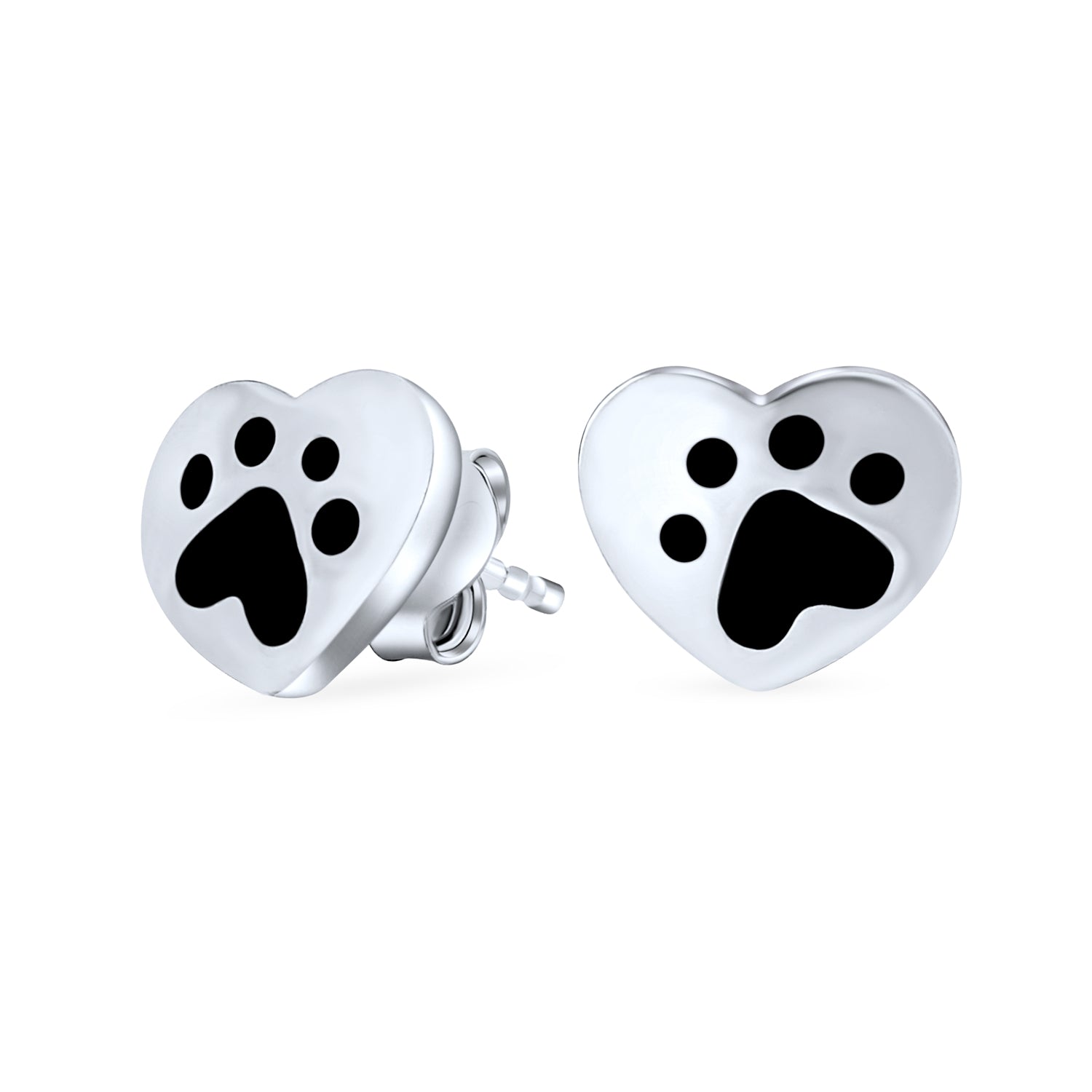 dog-cat-sterling-heart-paw-prints-stud-earrings_srn-s114599e_1 Animal Pet Lovers Black Enamel Heart Paw Print Stud Earrings .925 Sterling Silver - Image 1