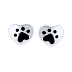 Animal Pet Lovers Black Enamel Heart Paw Print Stud Earrings .925 Sterling Silver - Image 2