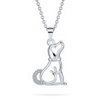 BFF Best Friend CZ Accent Puppy Dog Pendant Necklace Silver