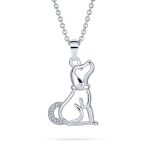 BFF Best Friend CZ Accent Puppy Dog Pendant Necklace Silver