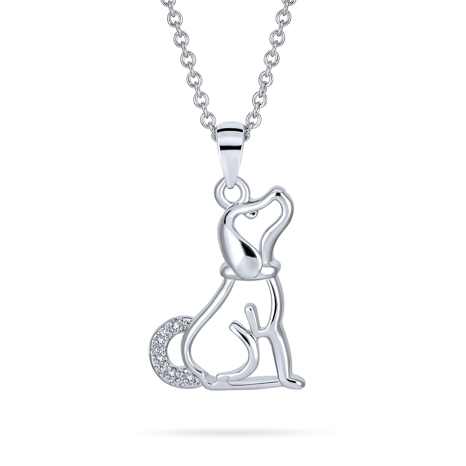 dog-cz-silver-necklace-pendant-oa-51an049_1 BFF Best Friend CZ Accent Puppy Dog Pendant Necklace Silver - Image 1