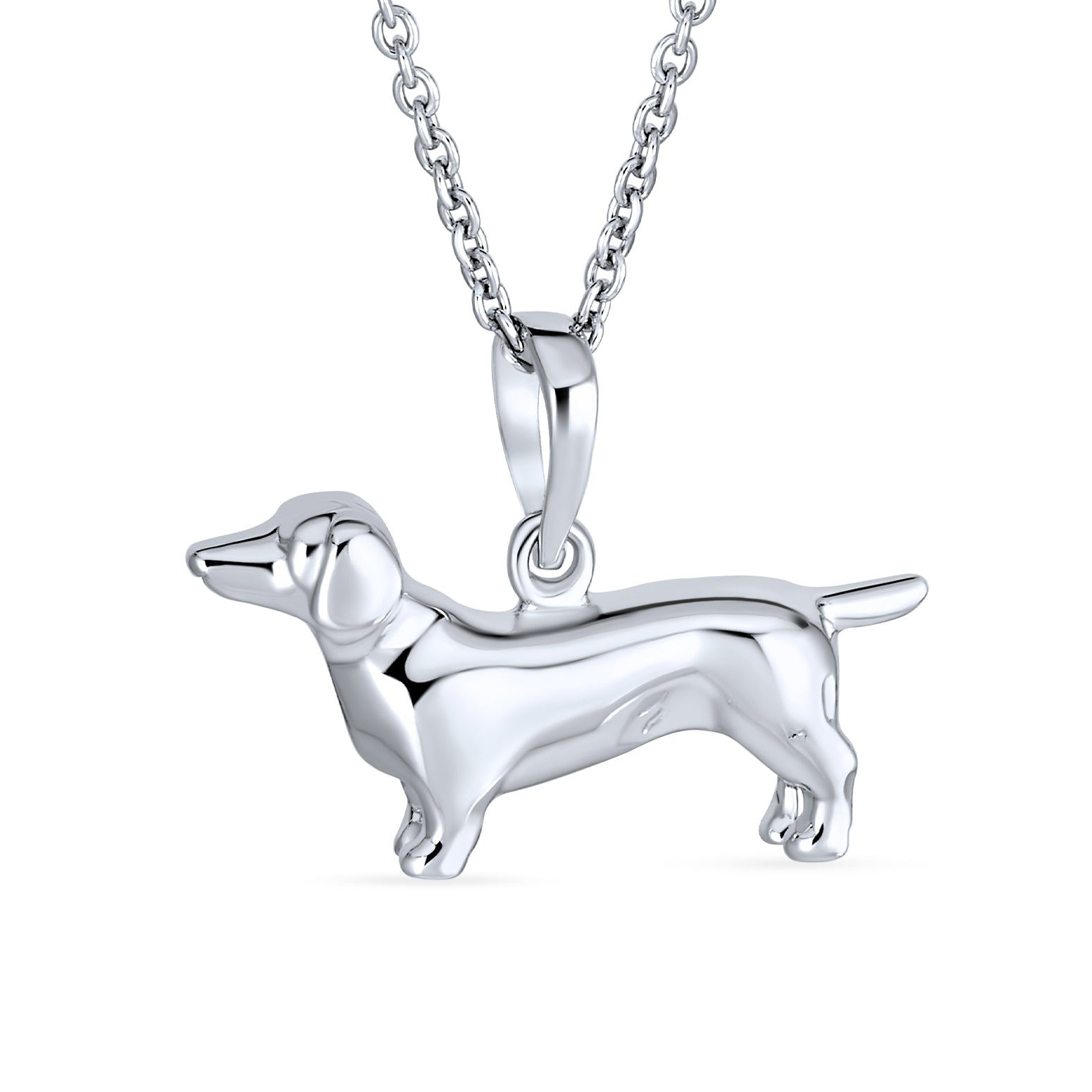dog-sterling-dachshund-pendant-necklace_srn-djpt7074n-az BFF Dachshund Puppy Pendant Necklace in Silver 18 Inch Chain - Image 1