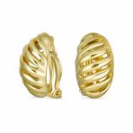 Grooved Twist Hoop Two Tone Dome Clip On Earrings Gold - Image 2