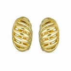 Grooved Twist Hoop Two Tone Dome Clip On Earrings Gold - Image 4