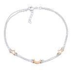Double Chain Moon & Stars Anklet Ankle Bracelet Rose Gold Sterling Silver - Image 2