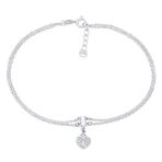 Romantic Double Chain CZ Heart Anklet Ankle Bracelet Sterling Silver - Image 2