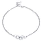 Double Chain Love Interlocking Anklet Ankle Bracelet Sterling Silver 9-10 Inch - Image 2