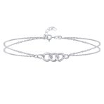 Double Chain Love Interlocking Anklet Ankle Bracelet Sterling Silver 9-10 Inch