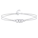 Double Chain Love Interlocking Anklet Ankle Bracelet Sterling Silver 9-10 Inch
