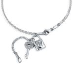 Romantic Key to Her Heart, Lock, Key Charm Anklet Double Ankle Bracelet Sterling Silver Fits 9, 10 Inch - Image 4