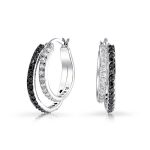 Black White CZ Hoop Earrings Pave Circle Silver Plated