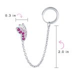 Double Piercings Chain Ear Cuff Cartilage Earlobe Stud Pink CZ Butterfly Earrings Sterling Silver - Image 4