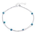 Protection Amulet Evil Eye Anklet Ankle Bracelet Aqua Blue Sterling Silver - Image 4