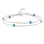 Protection Amulet Evil Eye Anklet Ankle Bracelet Aqua Blue Sterling Silver