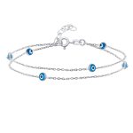 Protection Amulet Evil Eye Anklet Ankle Bracelet Aqua Blue Sterling Silver