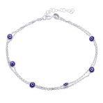 Protection Amulet Evil Eye Anklet Ankle Bracelet Aqua Blue Sterling Silver - Image 6