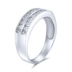 Two Row Channel Set Princess Cut CZ Anniversary Band Ring Sterling Silver - Image 2