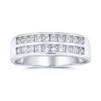 Two Row Channel Set Princess Cut CZ Anniversary Band Ring Sterling Silver