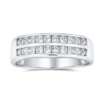 Two Row Channel Set Princess Cut CZ Anniversary Band Ring Sterling Silver