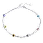 Protection Amulet Evil Eye Anklet Ankle Bracelet Aqua Blue Sterling Silver - Image 5