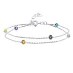 Protection Amulet Evil Eye Anklet Ankle Bracelet Aqua Blue Sterling Silver - Image 2