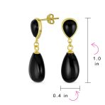 Classic Gemstone Dangle Earrings Black Onyx & Green Jade in 14K Gold Overlay - Image 14